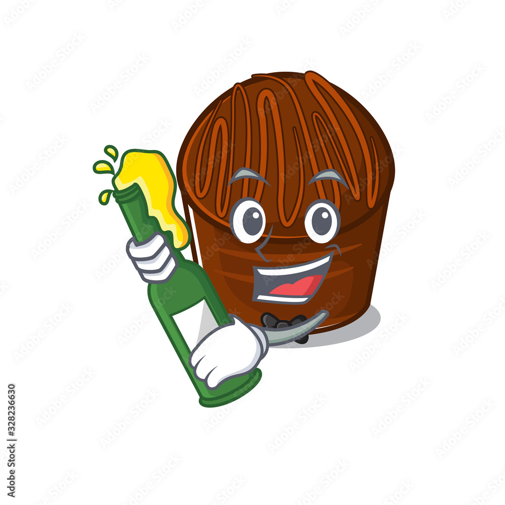 mascot cartoon design of chocolate candy with bottle of beer