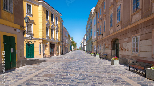 beautiful downtown street of Gyor on a sunny day without people