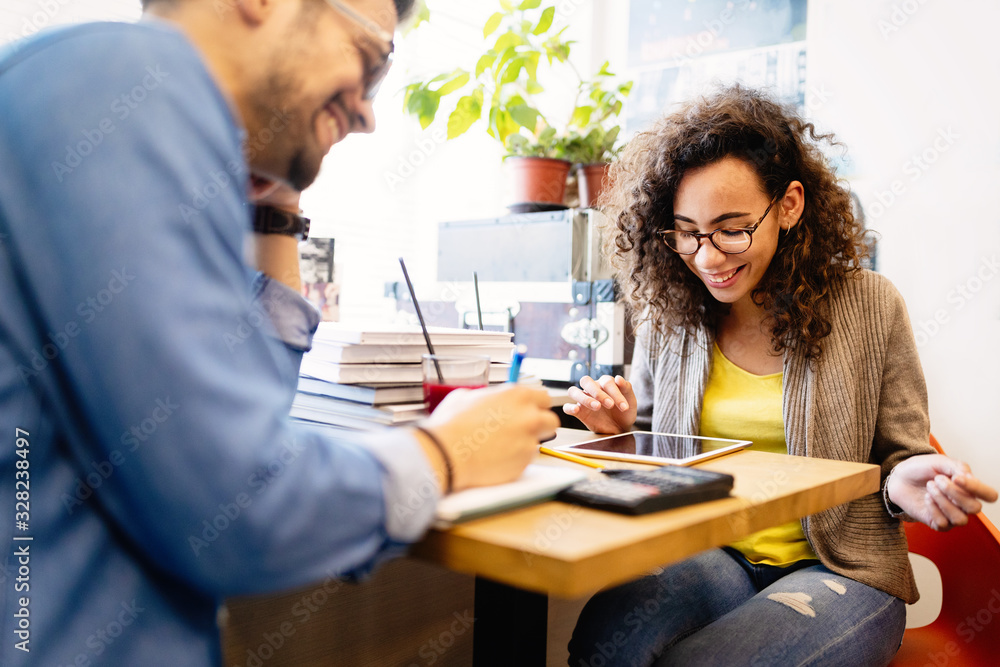 Group of students study at library. Learning and preparing for ...