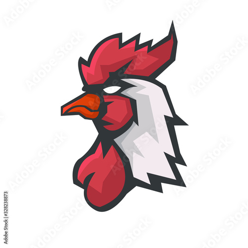 Rooster head athletic club vector logo concept isolated on white background. Modern sport team mascot badge design. E-sports team logo template with Chicken vector illustration
