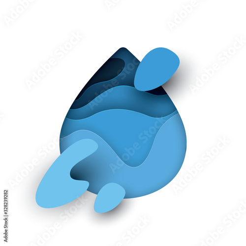 Natural aqua water drop Vector abstract waterdrop paper cut. Save water