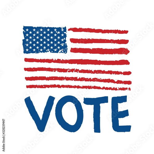 Election banner Vote 2020 with Patriotic American flag. Presidential elections 2020 banner Vector lettering Usa debate of president voting.