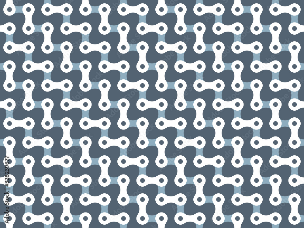 Vector art seamless texture white bicycle chain. Blue background.