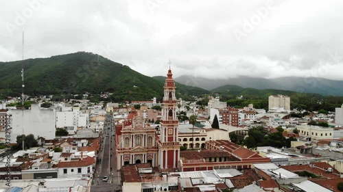 Aerial panoramic view of San Francisco church in Salta, Argentina