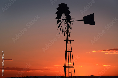 Aussie windmill at sunset