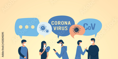 Masked people flat illustration. patients with coronovirus, colds, flu, pneumonia, cough. Health protection. respirator. medical masks