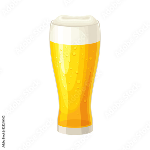 Full Glass of Beer with Drops and Beer Foam Vector Illustration