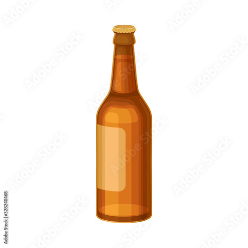 Full Glass Bottle of Beer Isolated on White Background Vector Illustration
