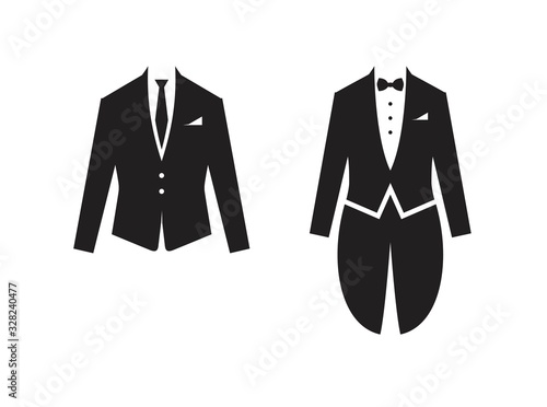 Vector Illustration of Suit and Tailcoat Icons Isolated On White Background. photo