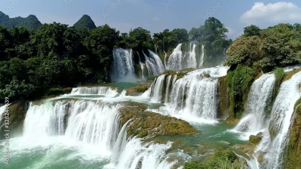 Panned shot of Detian Waterfall in Guangxi of China, which borders Vietnam Panned shot of Detian Waterfall in Guangxi of China, which borders Vietnam