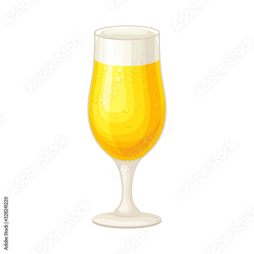 Full Glass of Beer with Drops and Beer Foam Vector Illustration