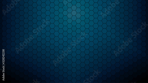 Dark blue hexagonal clear background for business presentation. HD 16x9 vector pattern.