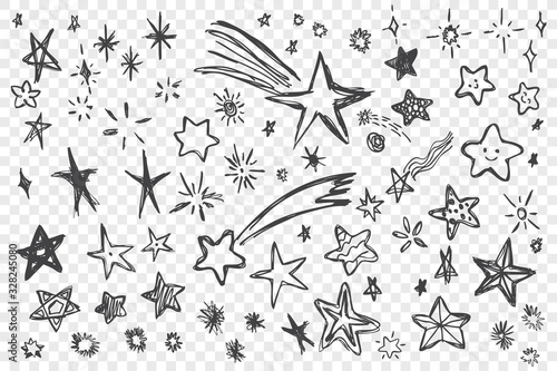 Various hand drawn stars set