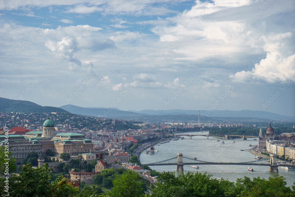 cityscape view of Danube river with beautiful sky in Budapest