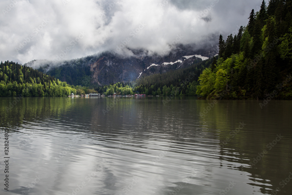 Fototapeta premium Ritsa mountain lake in Abkhazia in spring