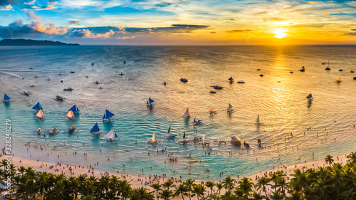 Coastal Resort Scenery of Boracay Island, Philippines, a Tourism Destination for Summer Vacation in Southeast Asia, with Tropical Climate and Beautiful Landscape. Aerial View.. photo