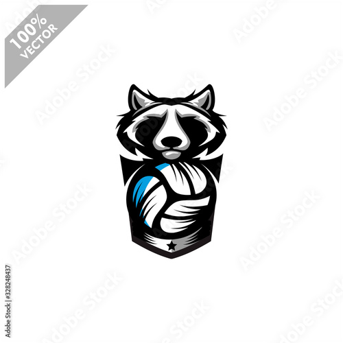 Volleyball Racoon team logo design. Scalable and editable vector.