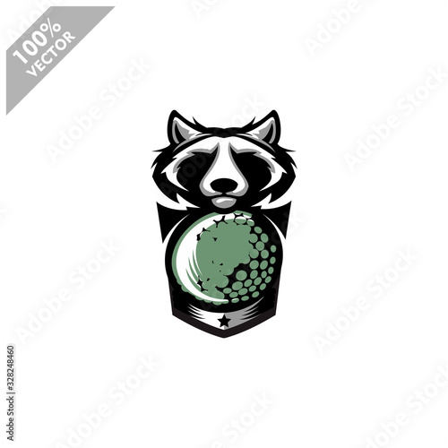 Golf Racoon team logo design. Scalable and editable vector.