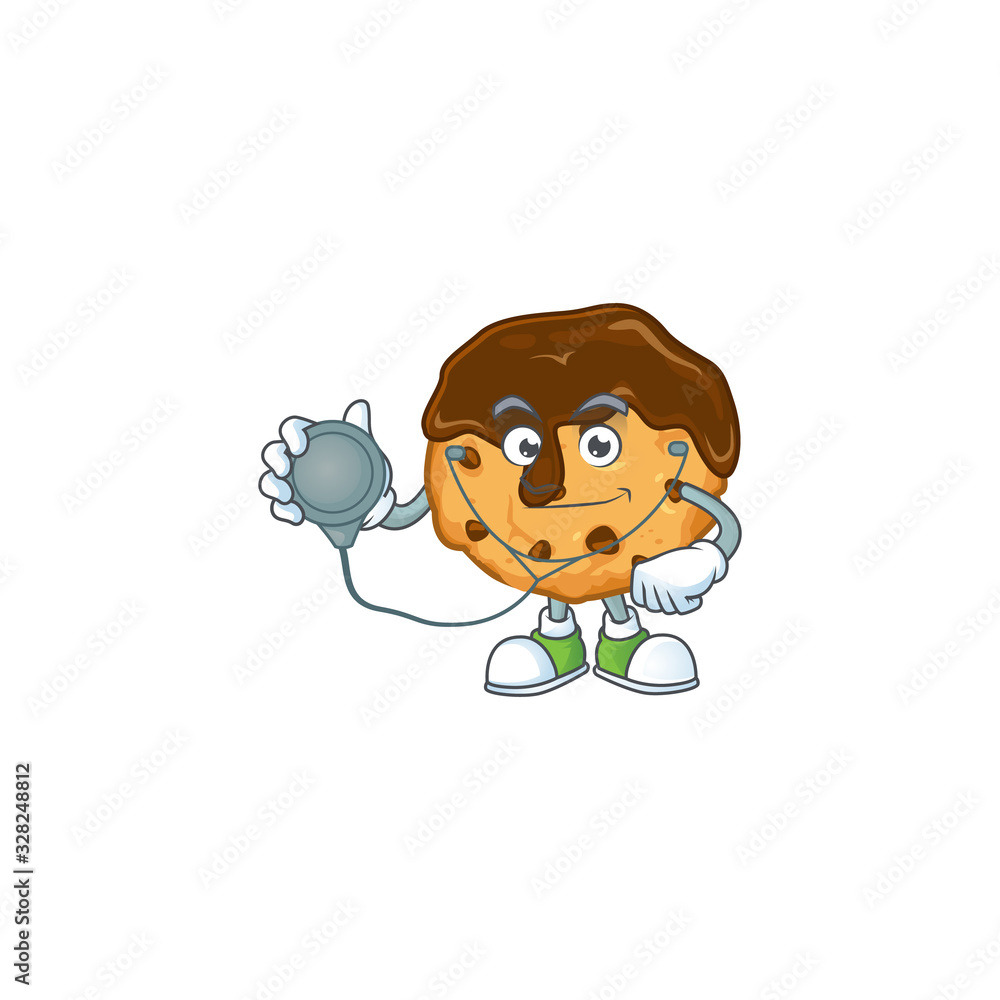 Chocolate chips with cream mascot icon design as a Doctor working costume with tools