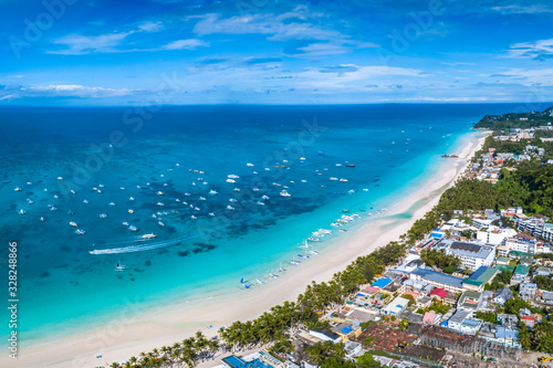 Coastal Resort Scenery of Boracay Island, Philippines, a Tourism Destination for Summer Vacation in Southeast Asia, with Tropical Climate and Beautiful Landscape. Aerial View.. © DreamArchitect