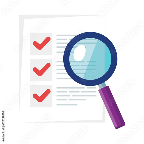list document with lupe design, Data archive storage organize business office and information theme Vector illustration