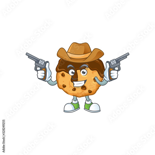 The brave of chocolate chips with cream Cowboy cartoon character holding guns