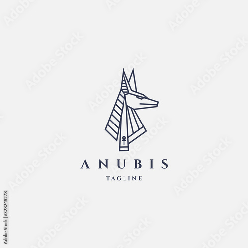 Anubis logo with line style design template vector hipster retro vintage label illustration