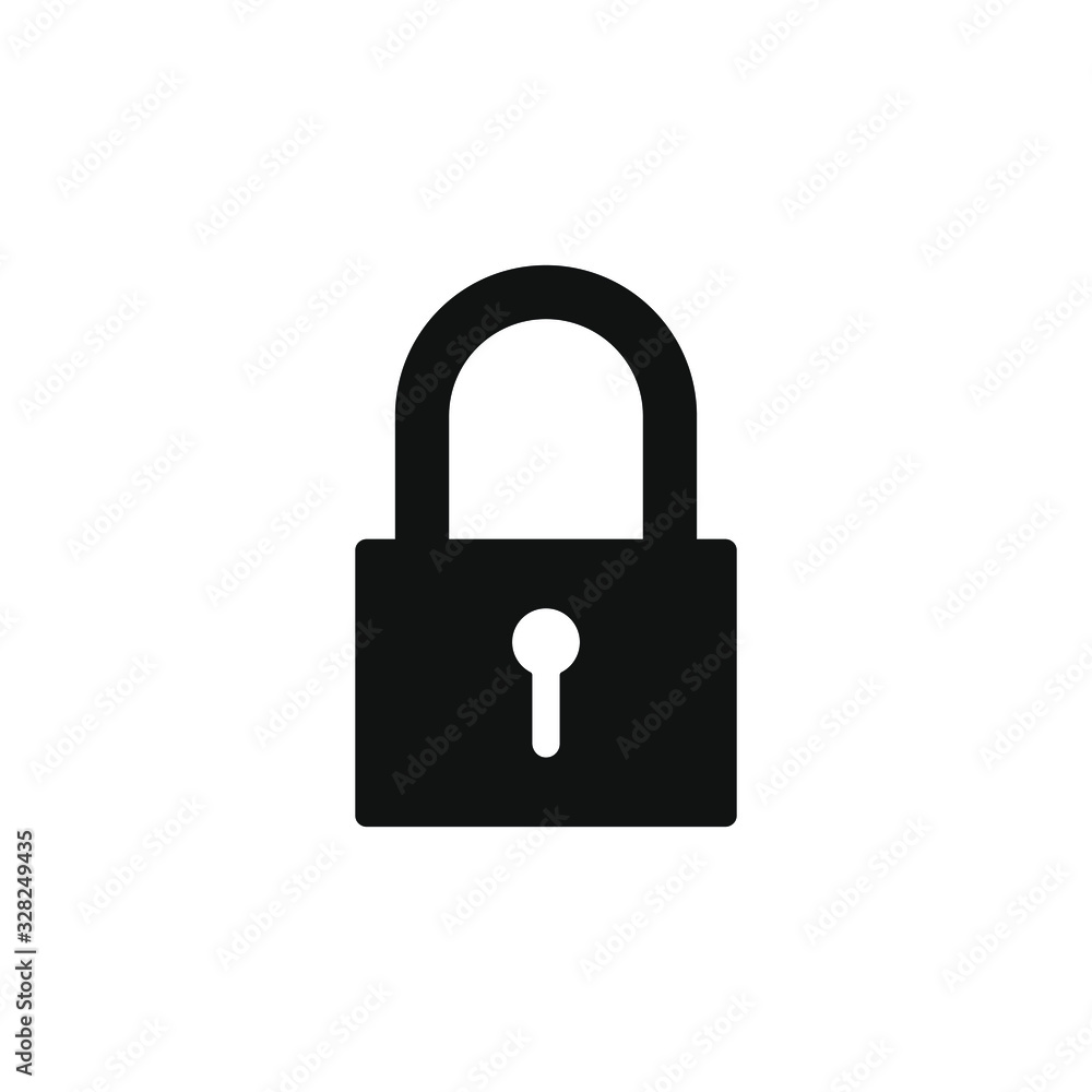Lock icon symbol with keyhole. Padlock sign. Security access logo. Vector illustration image. Black silhouette isolated on white background. Lock icon symbol with keyhole. Padlock sign. Security access logo. Vector illustration image. Black silhouette isolated on white background.
