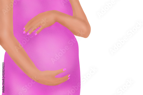 Wallpaper Mural Beautiful illustration drawing of a pregnant woman holding her belly with both hands on a white isolated background Torontodigital.ca