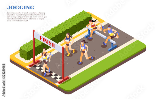 Jogging Hurdling Isometric Composition