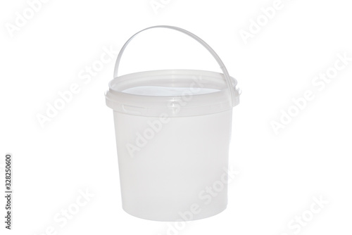 Εκτύπωση καμβά White plastic bucket with handle on white background. Isolated