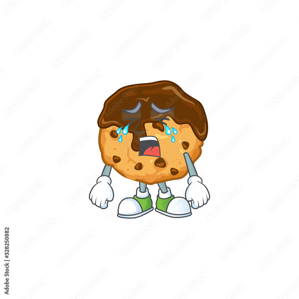 A crying chocolate chips with cream mascot design style