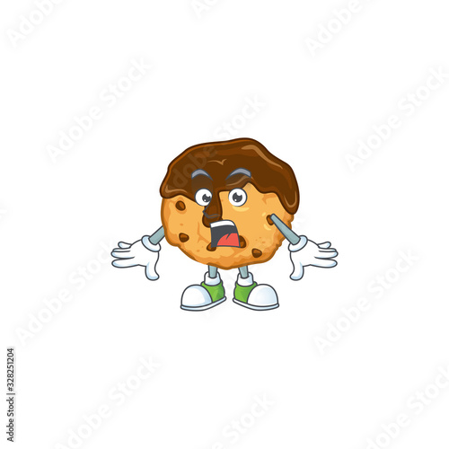 cartoon character design of chocolate chips with cream with a surprised gesture