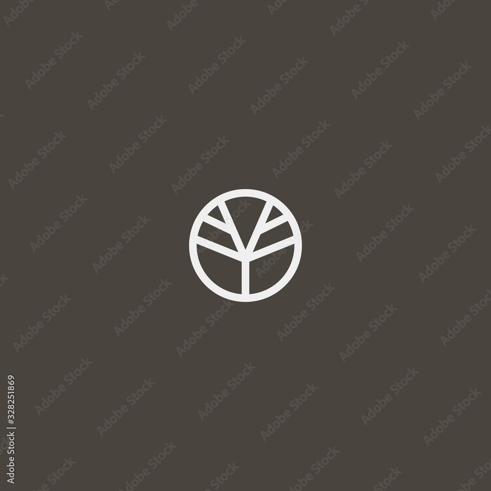 white sign on a black background. simple vector geometric line art iconic sign of abstract tree in a round frame white sign on a black background. simple vector geometric line art iconic sign of abstract tree in a round frame