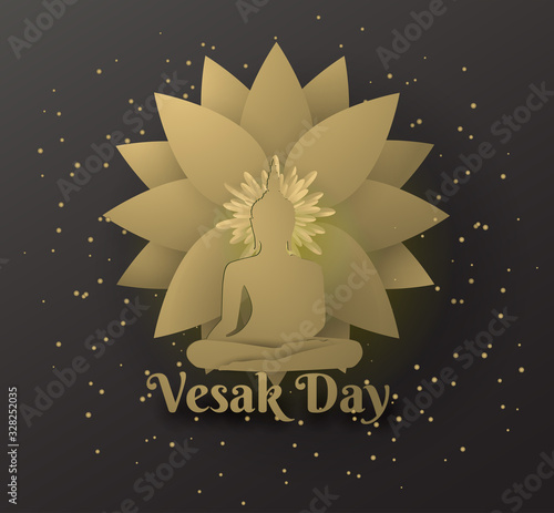 buddha front of lotus Happy vesak day on layers black background