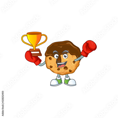 Super cool Boxing winner of chocolate chips with cream in mascot cartoon design