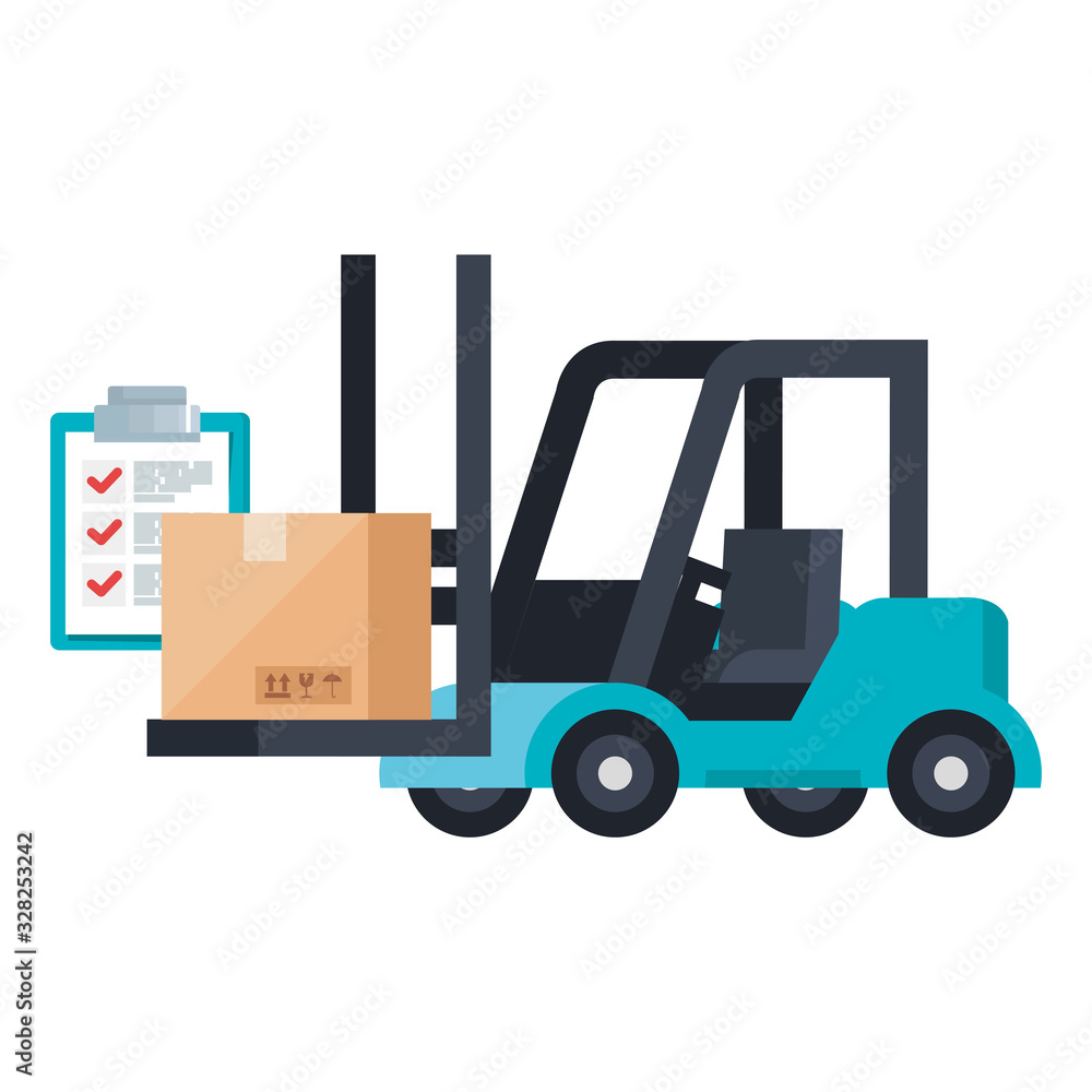 forklift box and list document design, Delivery logistics transportation shipping service warehouse industry and global theme Vector illustration