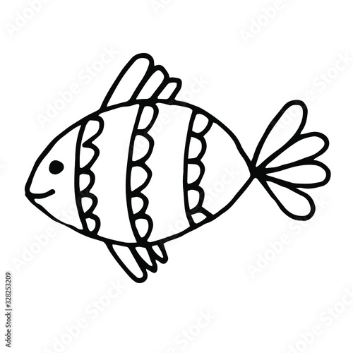 Vector drawing. Cute doodles. Marine underwater inhabitants world