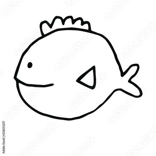 Vector drawing. Cute doodles. Marine underwater inhabitants world