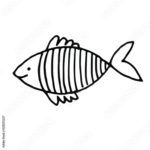 Vector drawing. Cute doodles. Marine underwater inhabitants world
