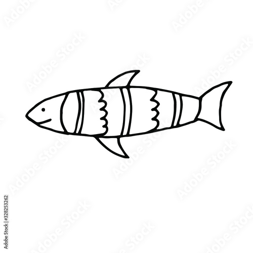 Vector drawing. Cute doodles. Marine underwater inhabitants world