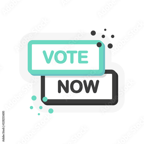 Flat banner with vote now speech bubble. Banner for business, marketing and advertising on white background. Vector