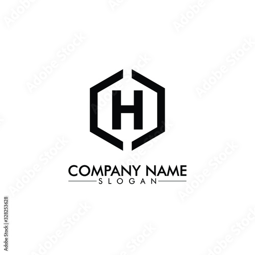 hexagon shape with H letter company name logo design vector