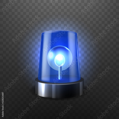 Realistic vector blue police flasher siren emergency.