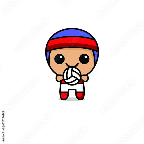 cute kawaii volleyball player character logo icon design vector illustration 