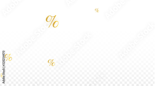 Luxury Vector Gold Percentage Sign Confetti on Transparent. Percent Sale Background. Business, Economics Print. Discount Illustration. Promotion Poster. Black Friday Banner. Special offer Template.