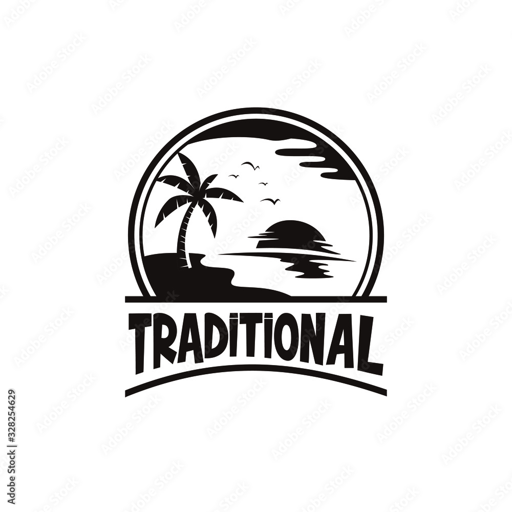 Beach Traditional Black White logo vector