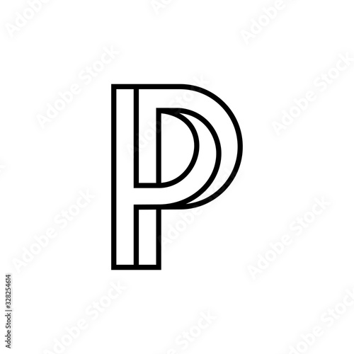 Icono lineal letra inicial P tridimensional en perspectiva imposible en color negro
