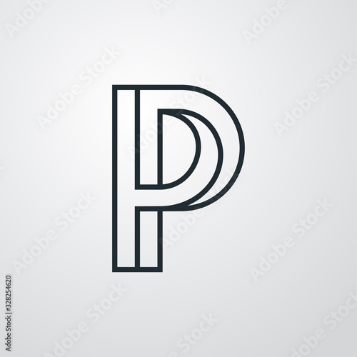 Icono lineal letra inicial P tridimensional en perspectiva imposible en fondo gris