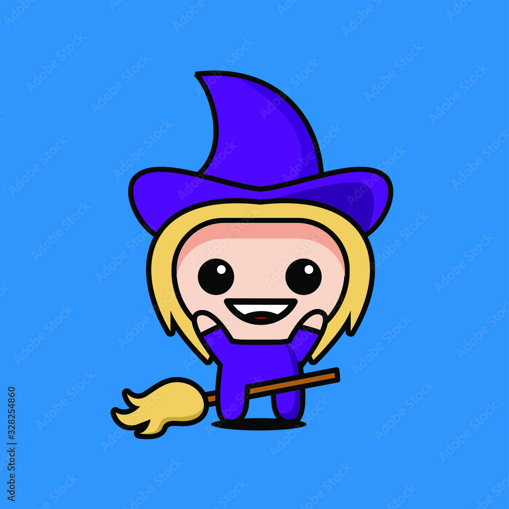 Fototapeta premium cute kawaii witch character logo icon design
